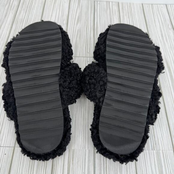 Gia Borghini Eco sandals 39 faux shearling double strap hook loop slip on flat - Picture 10 of 11